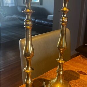 SOLID BRASS 15”x4” PAIR of Candle Holders